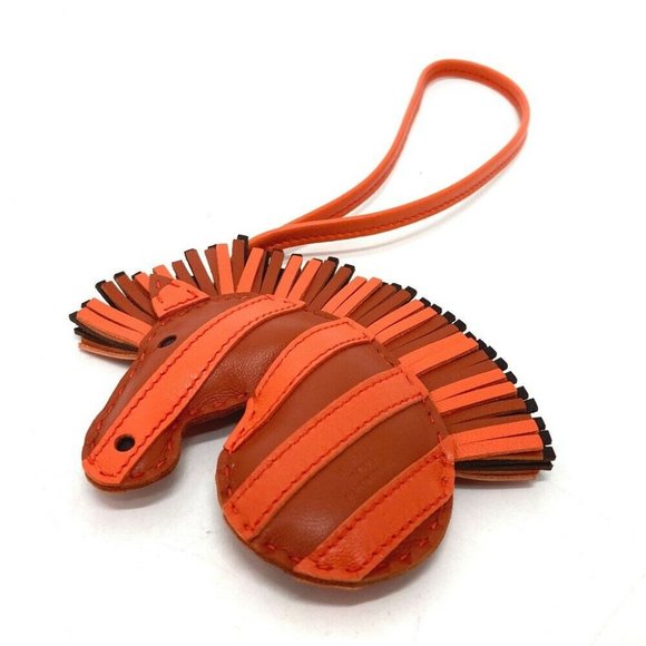 Authentic  HERMES zebra Gee Gee Savannah strap Bag Charm Anyo Miro Orange - Picture 3 of 10